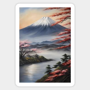 Japan Mount Fuji Oil Painting Art Sticker